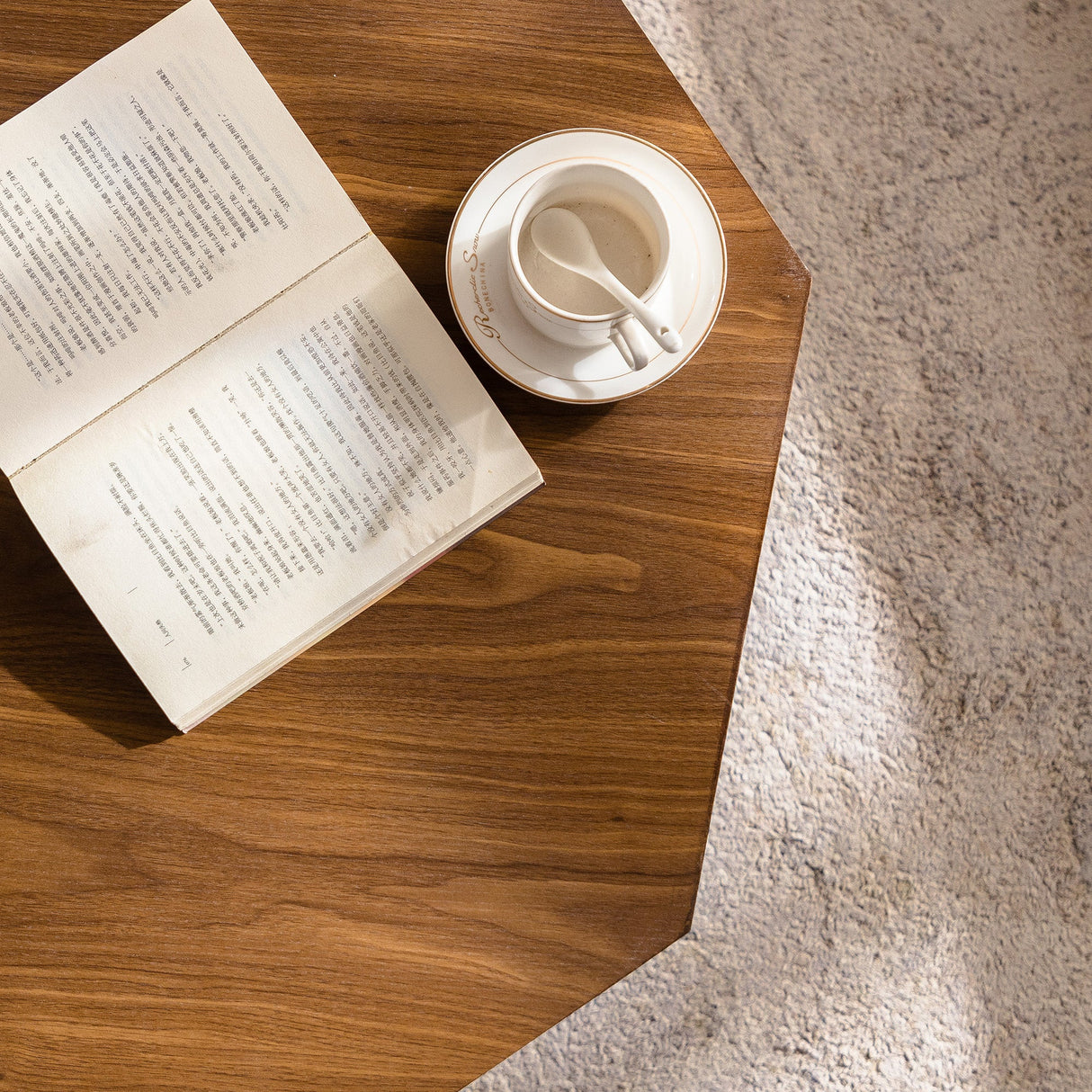 30.51 Inch Wooden Octagonal Coffee Table for Living Room