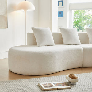 Curved Boneless Couch, Half Moon Sofa, 5 Seat Couch With High Density Foam Filled For Living Room - White