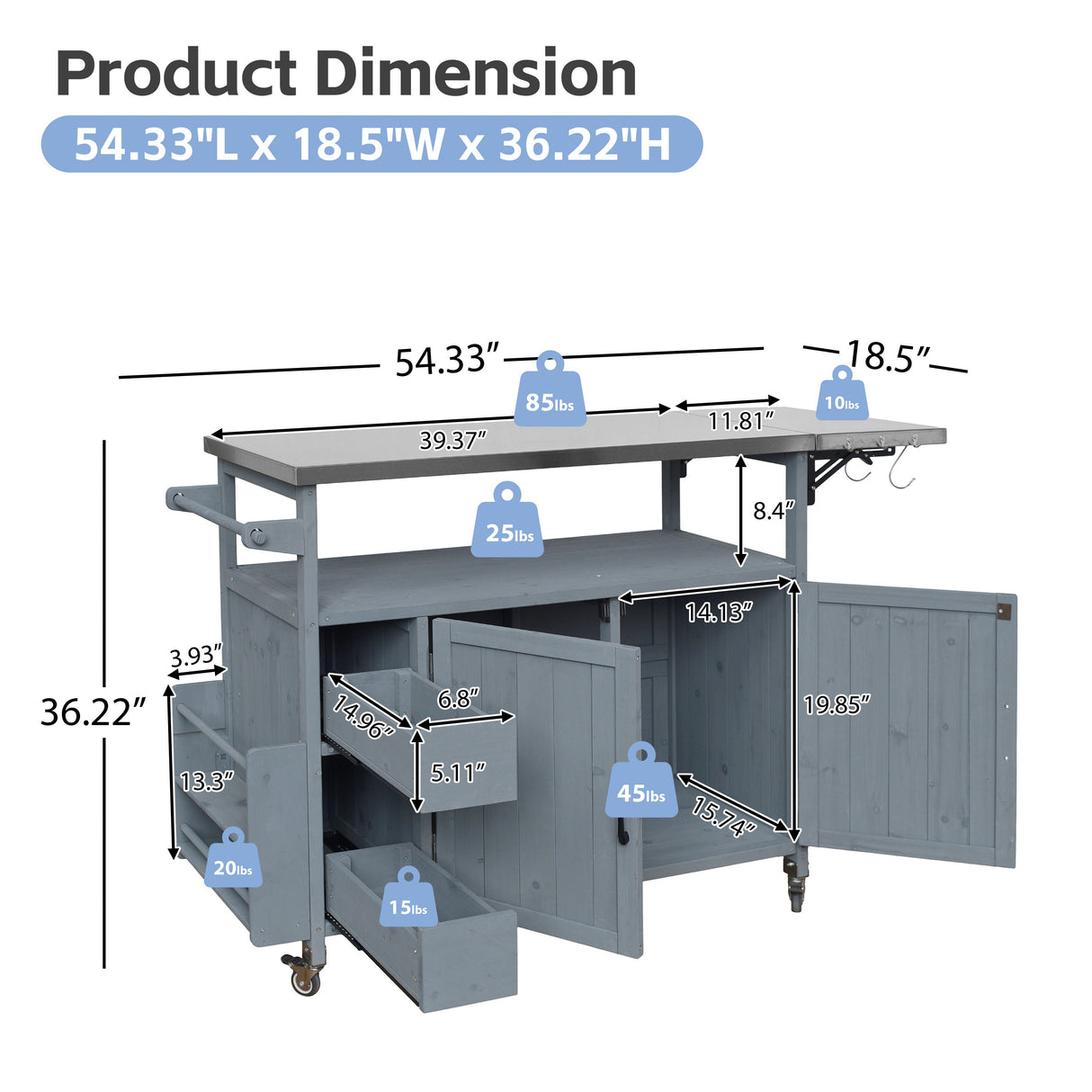 54.33" Farmhouse Rolling Outdoor Kitchen Cart