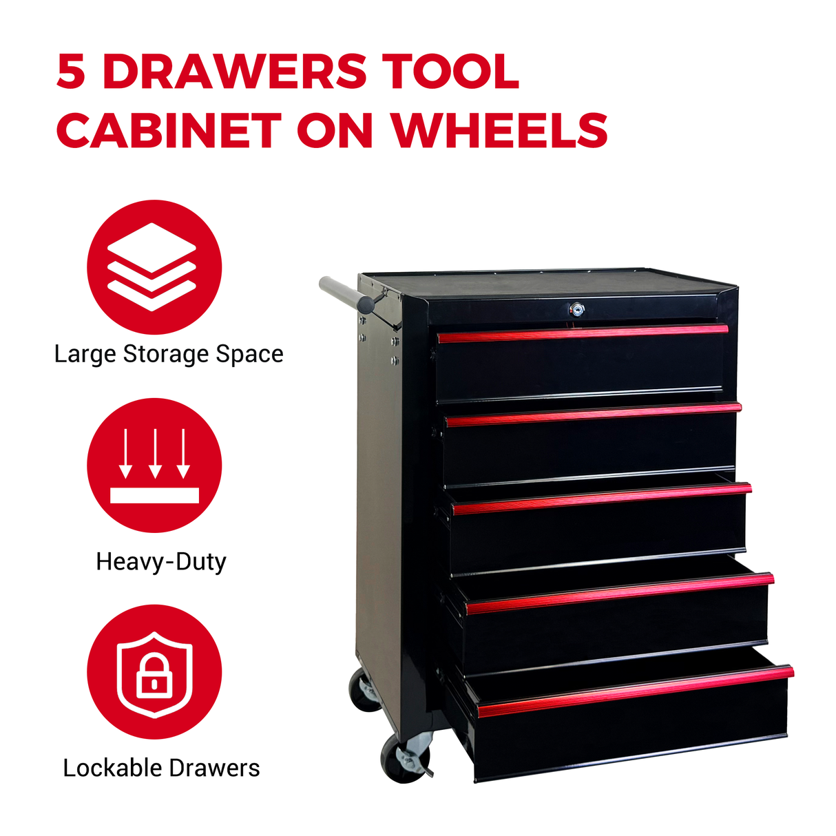 Rolling Metal Tool Chest With 5 Drawers