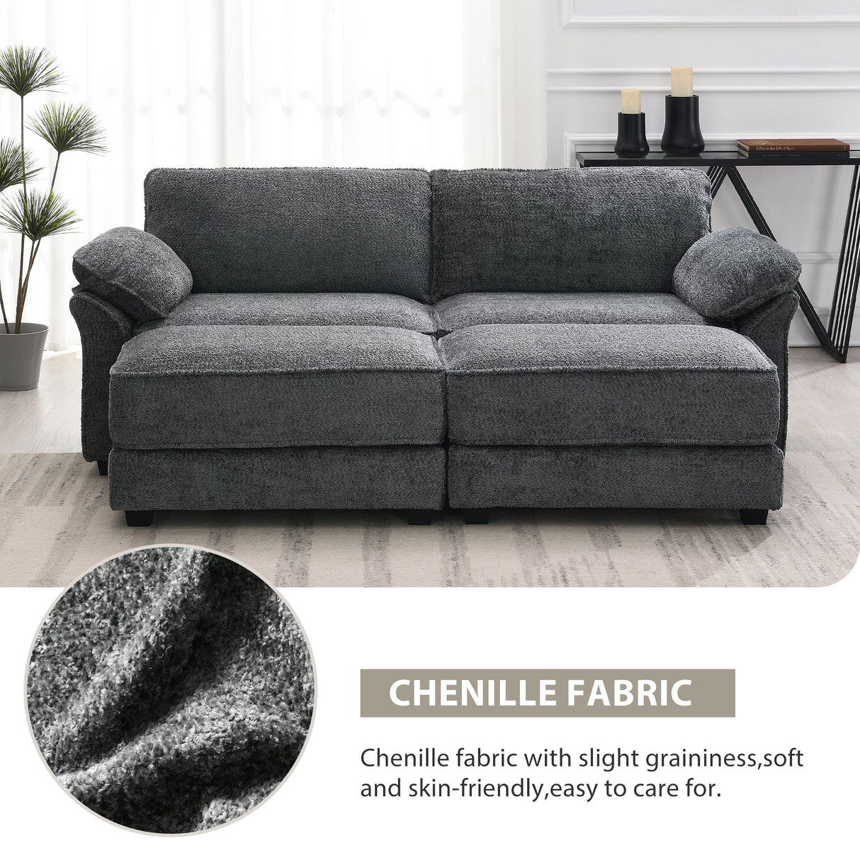 The Adelle Adaptable Gray Chenille Modular Sofa Bed