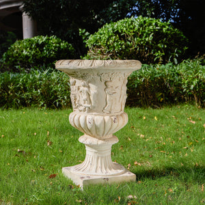 Garden Urn, Antique White, 27" H with Drainage Hole