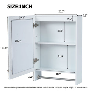 3 in 1 Wall Mounted Bathroom Mirror Cabinet with Adjustable Shelf - White