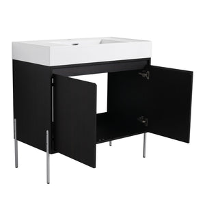 Freestanding Bathroom Vanity With Resin Sink And Storage Cabinet