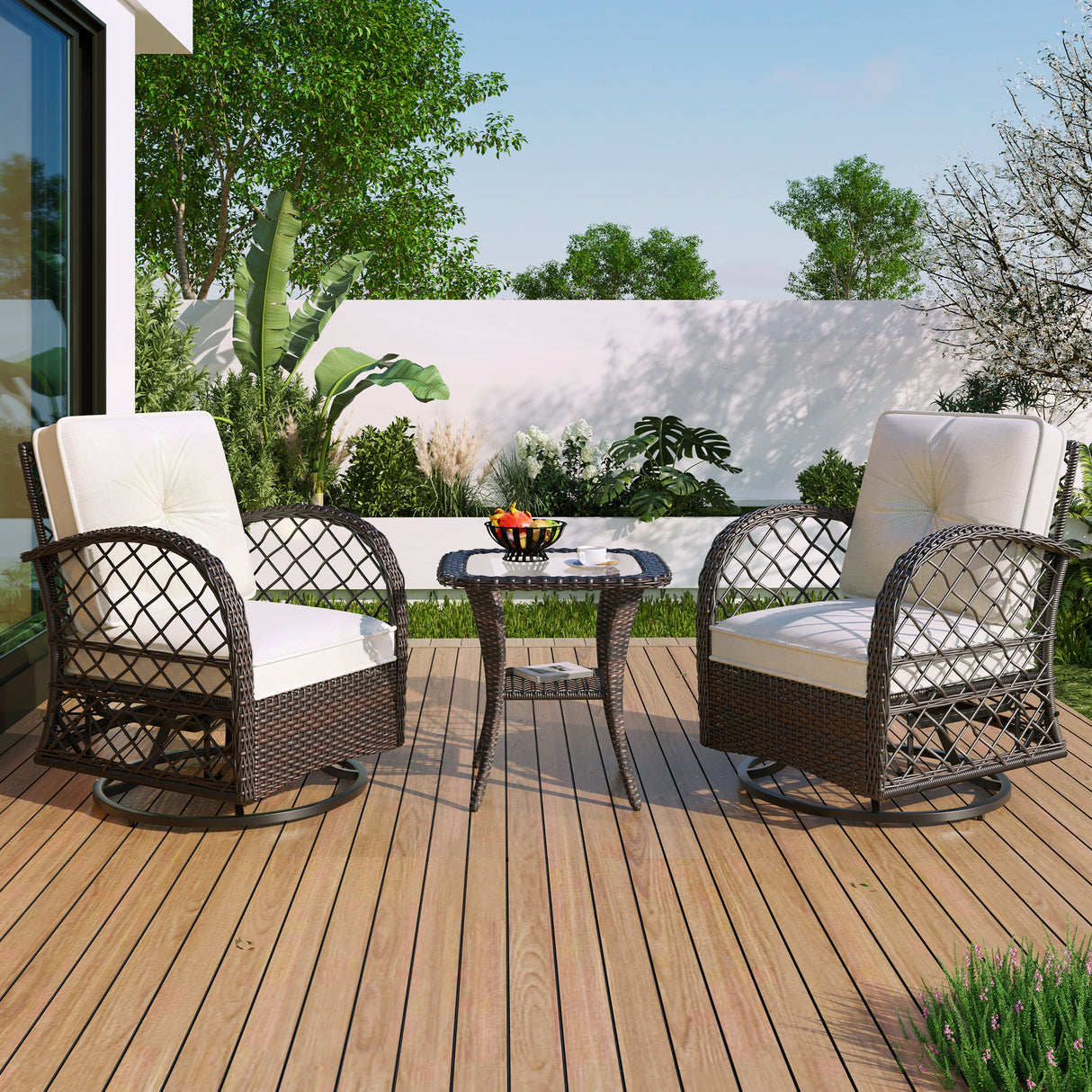3-Piece-Swivel-Patio-Set-with-Cushions-and-Glass-Top-Table-–-Brown-Outdoor-Furniture-Sets