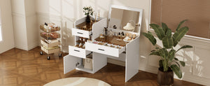3-in-1 Vanity Desk with Flip Top Mirror, Glass Top Compact Makeup Vanity & Hidden Storage