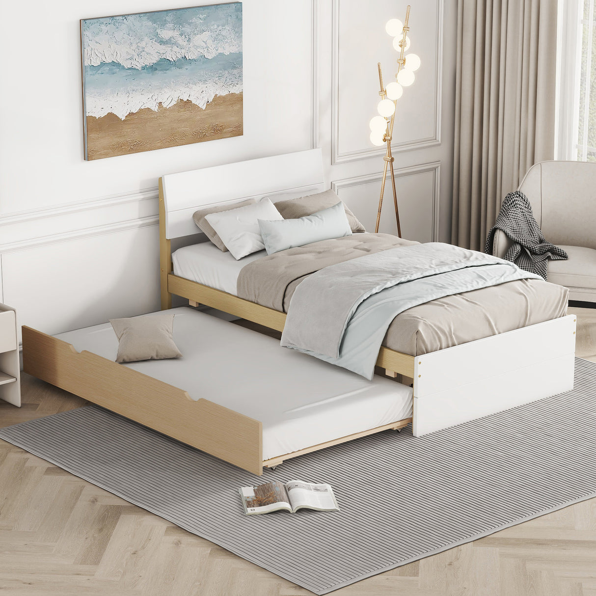 The Twin High Gloss Bed with Trundle – A Polished Statement of Practical Elegance