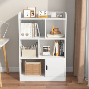 Bookcase With 6 Compartments, Freestanding Bookshelf For Bedroom - White