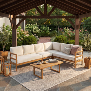 Outdoor Acacia Wood 5-Seater Sectional Sofa Set