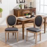 French Style Solid Wood Frame Antique Linen Dining Chair, Set of 2