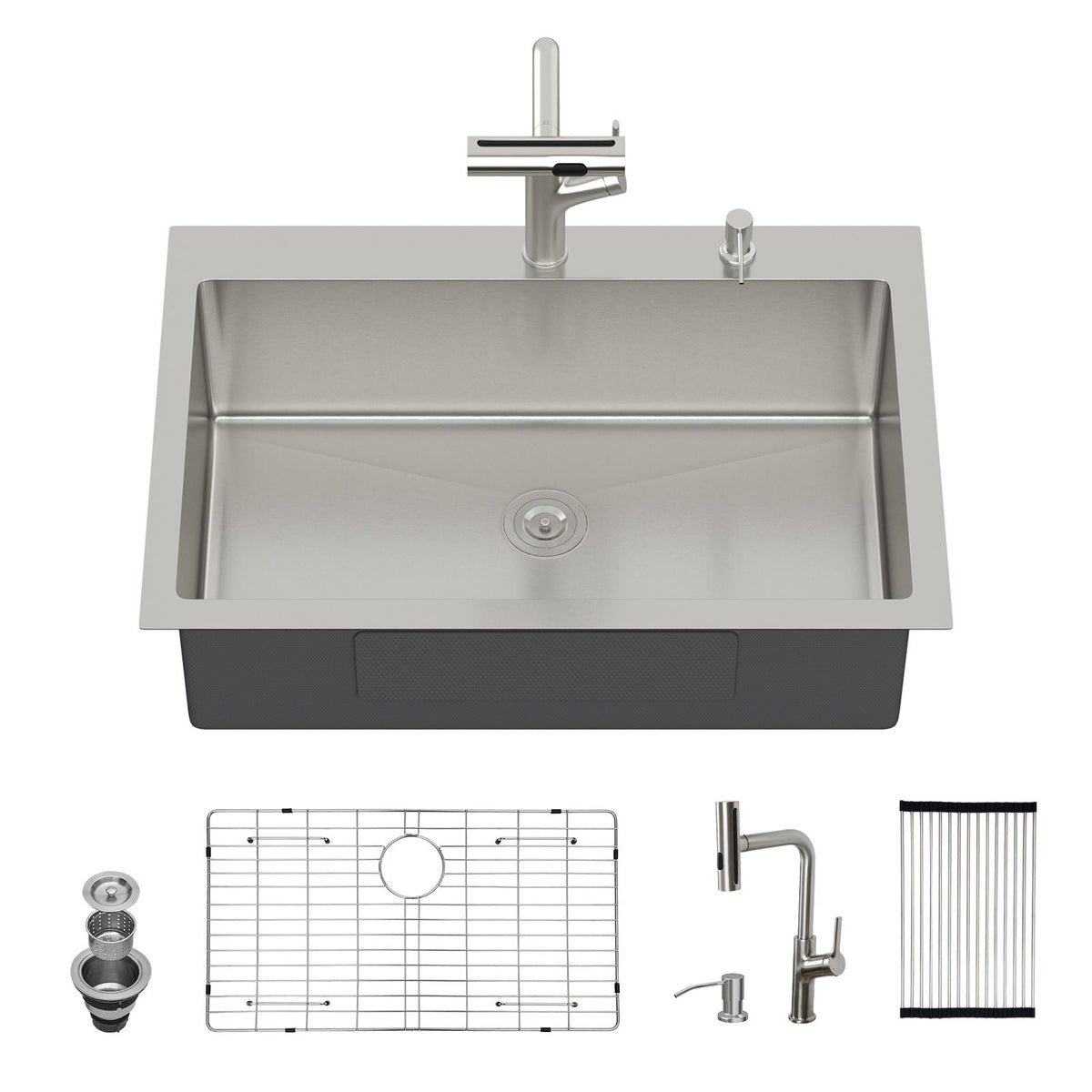 Drop-In Kitchen Sink With Pull-Out Faucet And Soap Dispenser