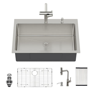 Drop-In Kitchen Sink With Pull-Out Faucet And Soap Dispenser