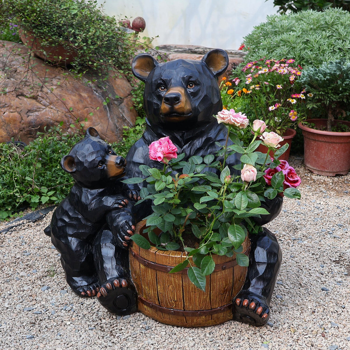 Outdoor Garden Sculpture Bear Flower Pot Planter