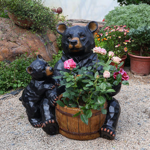 Outdoor Garden Sculpture Bear Flower Pot Planter