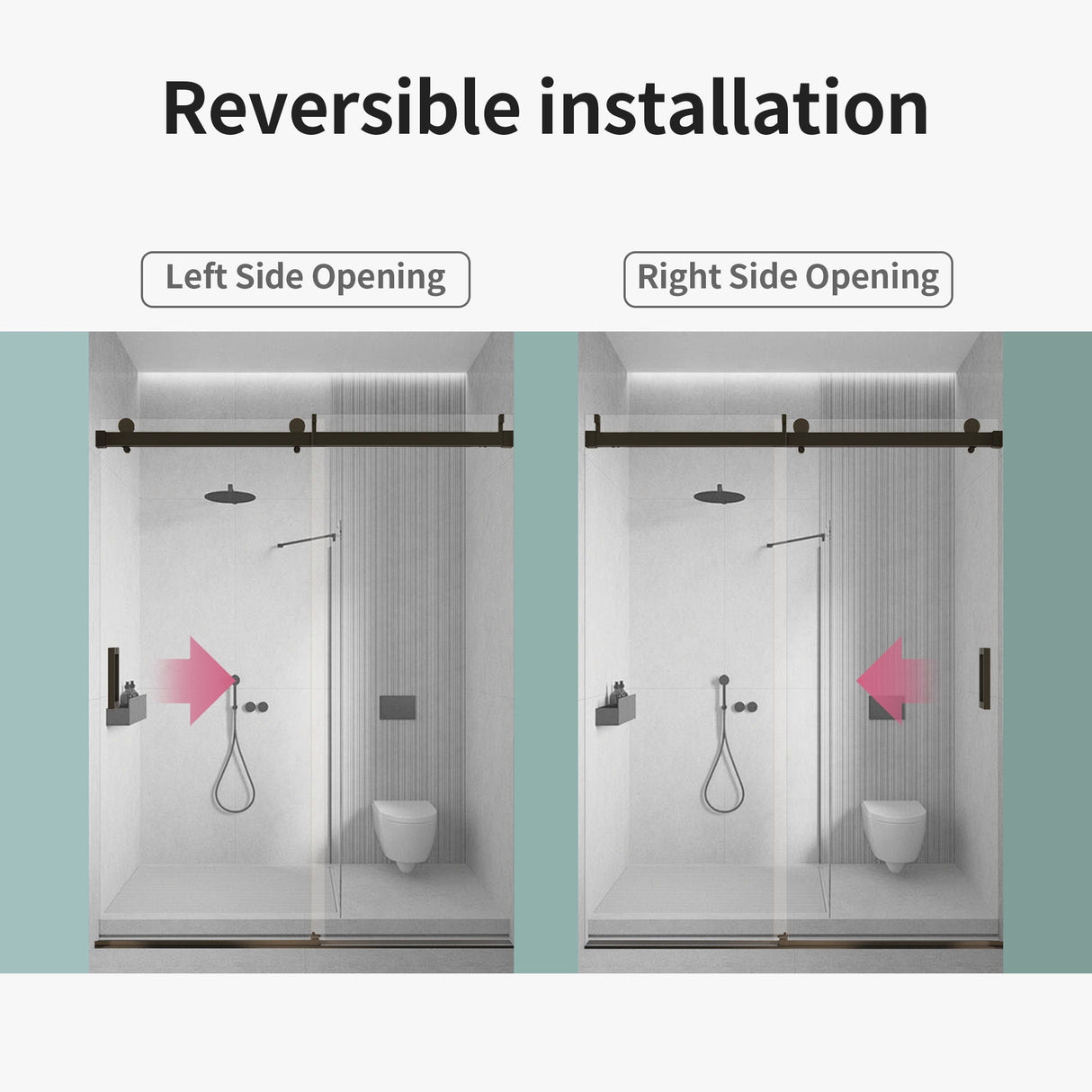 Frameless Single Sliding Soft Close Shower Doors, 3 / 8" Tempered Glass Reversible Installatio