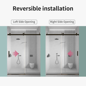 Frameless Single Sliding Soft Close Shower Doors, 3 / 8" Tempered Glass Reversible Installatio