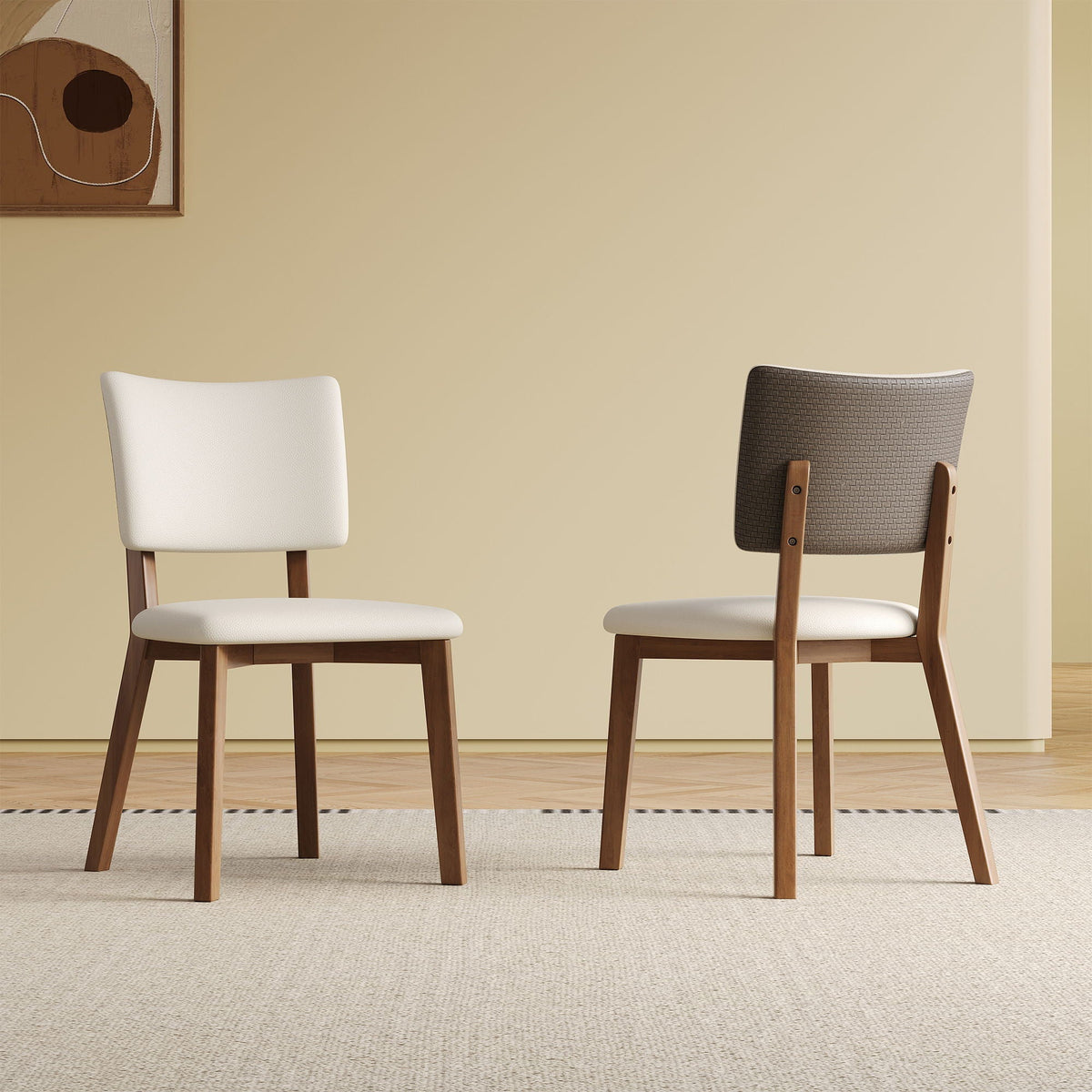 Dining Chair Set of 2 - White / Deep Walnut