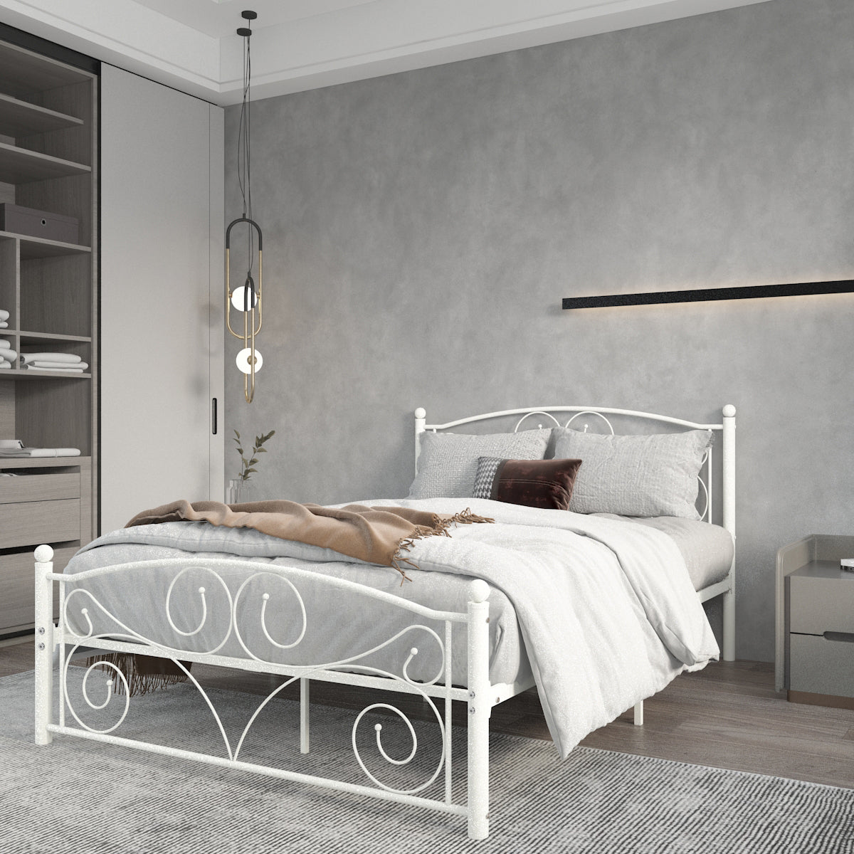Full Size Unique Flower Sturdy System Metal Bed Frame with Headboard