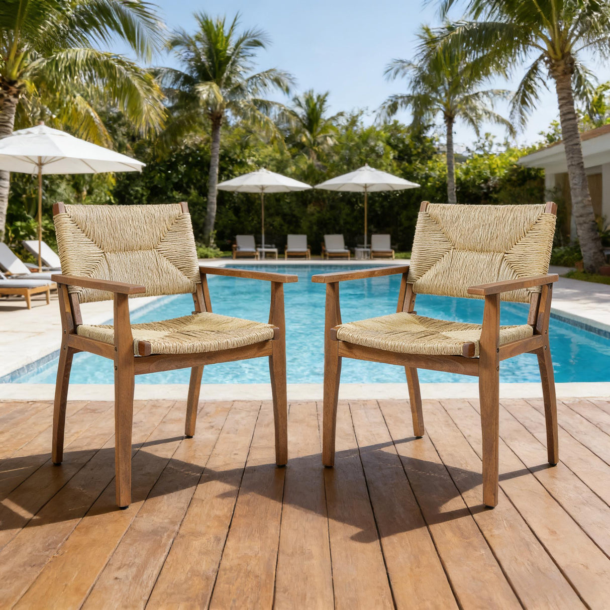 Durable Outdoor Dining Chair with Acacia Wood Frame and Wicker Seat