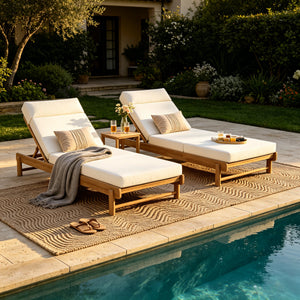 Light Teak Acacia Wood Chaise Lounge Set