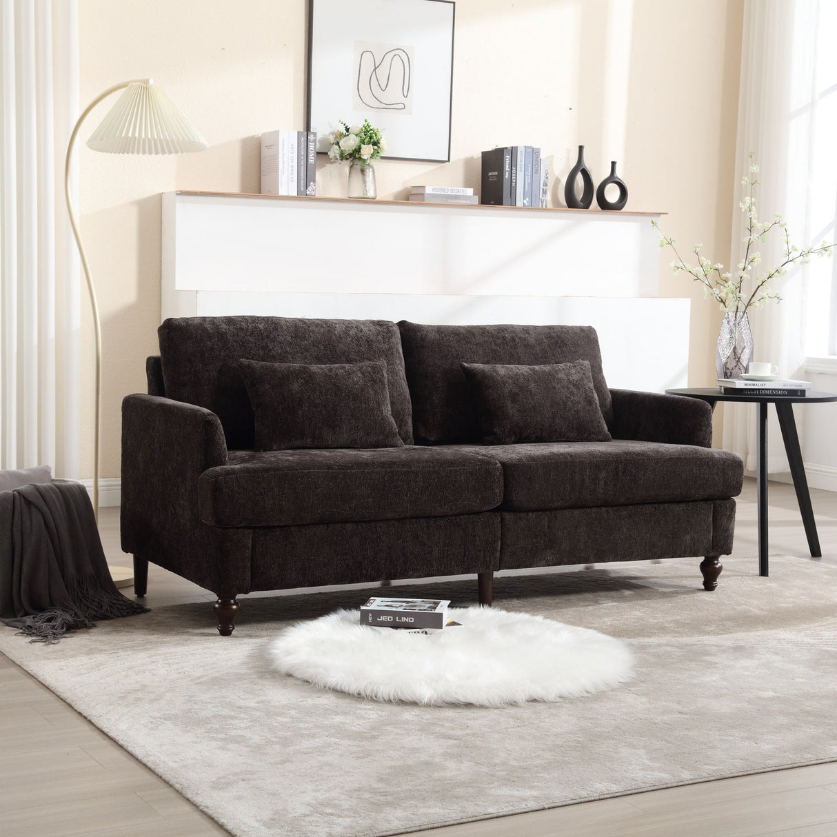 Mid Century Modern Fabric Loveseat Sofa, 2 Seat Upholstered Couch