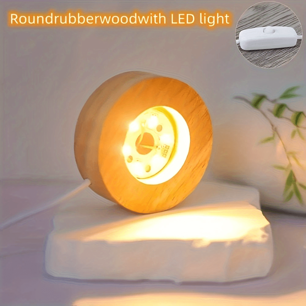 Wooden LED Light Base USB Powered | 6-LED Display Stand for Acrylic, Crystal