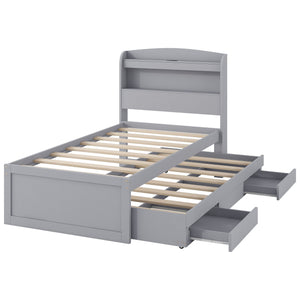Platform Bed With LED Headboard, Charging Station, Trundle And 2 Drawers