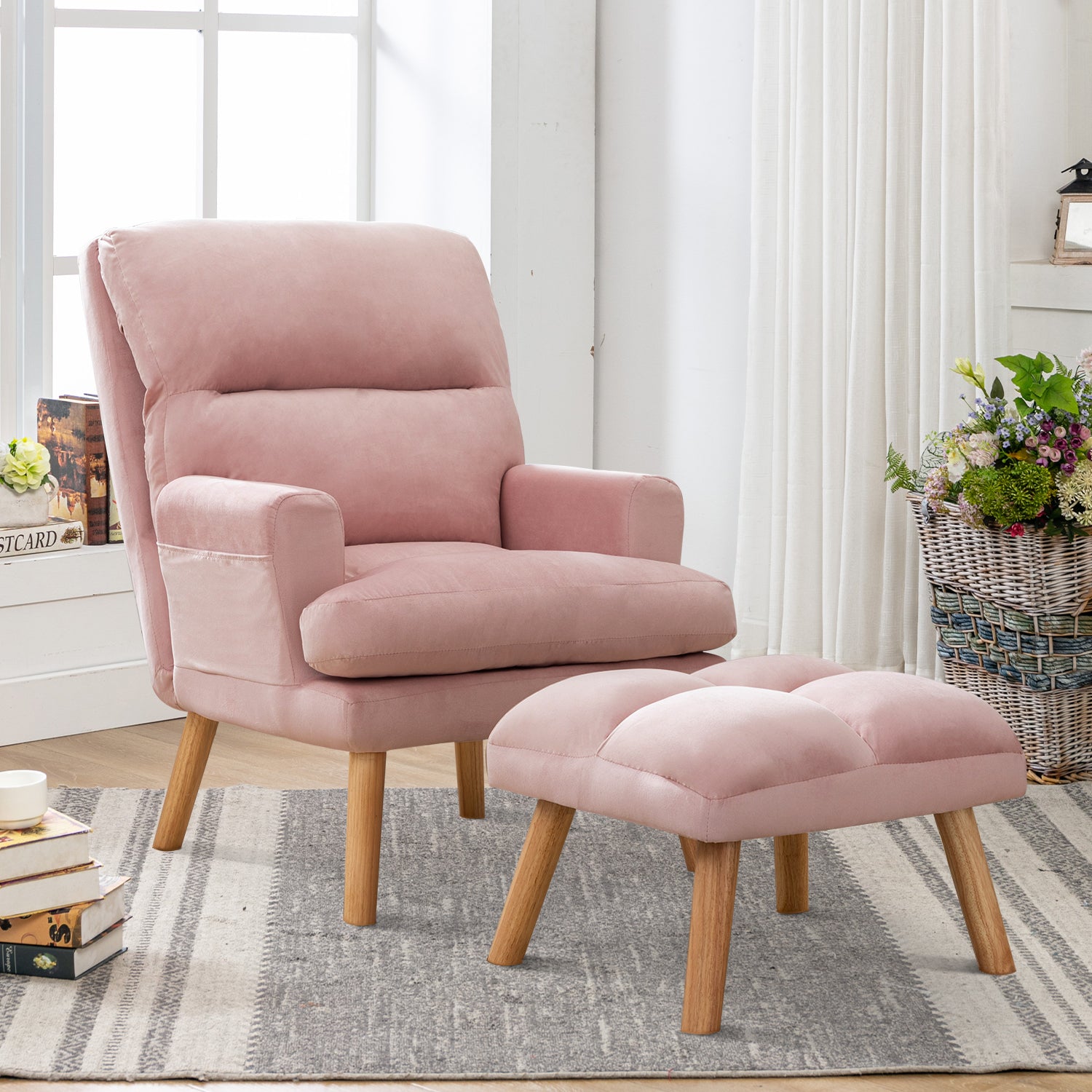 Accent-Chair-with-Footrest-Pink-Chairs-&-Seating