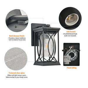 14'(H) Black Outdoor Wall Lantern with Crackled Glass