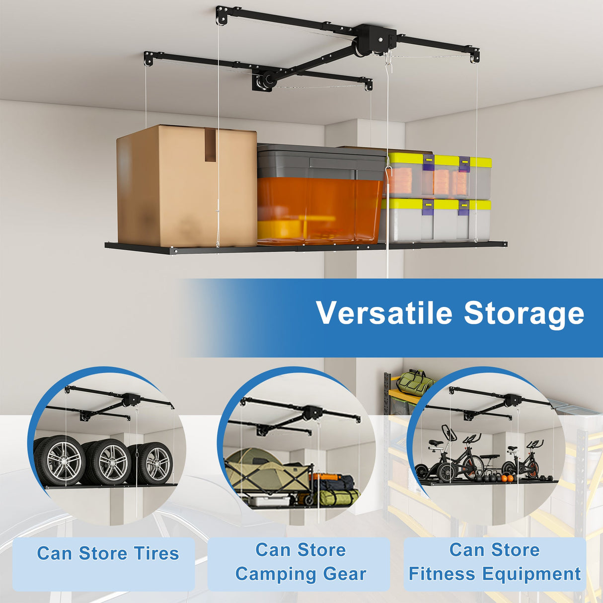 Black Overhead Garage Storage Rack 3x6 FT for High Ceilings