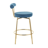 Rhonda Glam Counter Stool in Gold Metal and Blue Velvet by LumiSource - Set of 2
