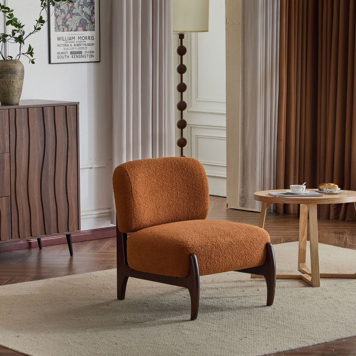 Modern Boucle Lounge Chair with Solid Wood Frame