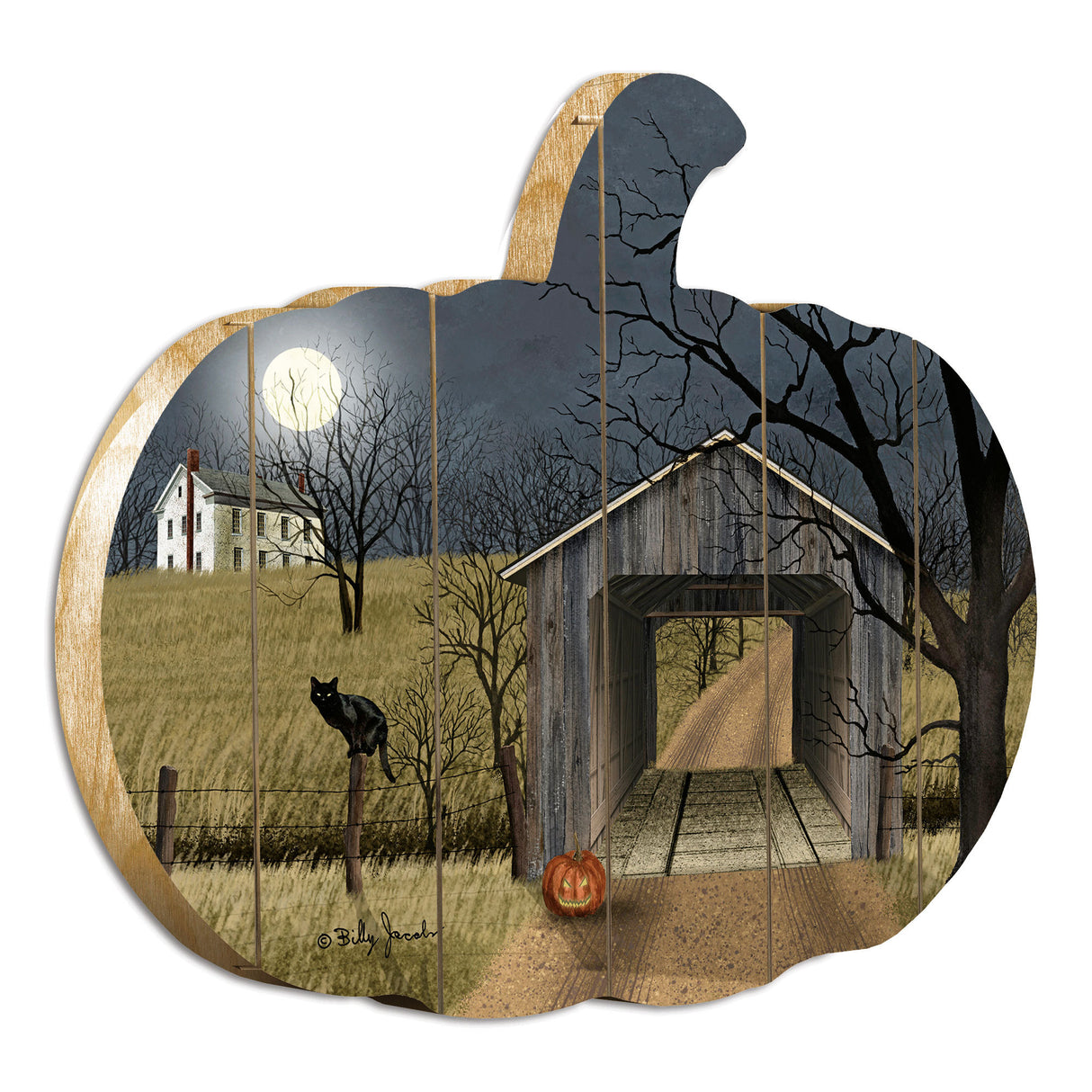 'Sleepy Hollow Bridge' By Artisan Billy Jacobs Printed on Wooden Pumpkin Wall Art