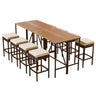 Acacia Wood Outdoor Bar Height Table Set with Cushioned Stools - Light Brown
