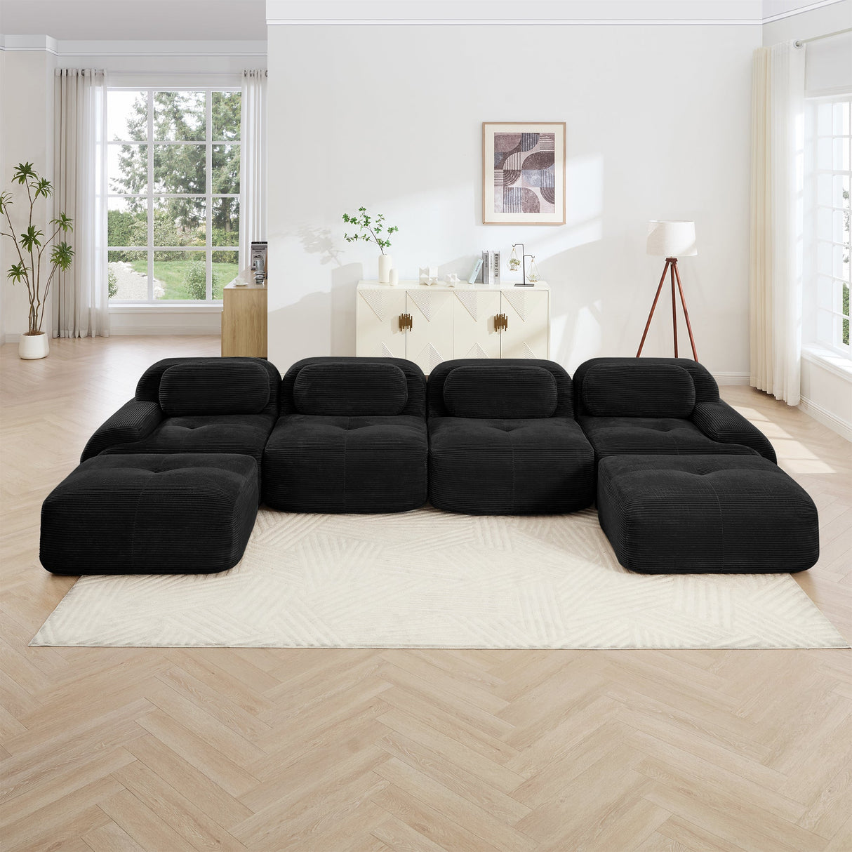 U-Shaped Modular Sofa with Breathable Corduroy Fabric