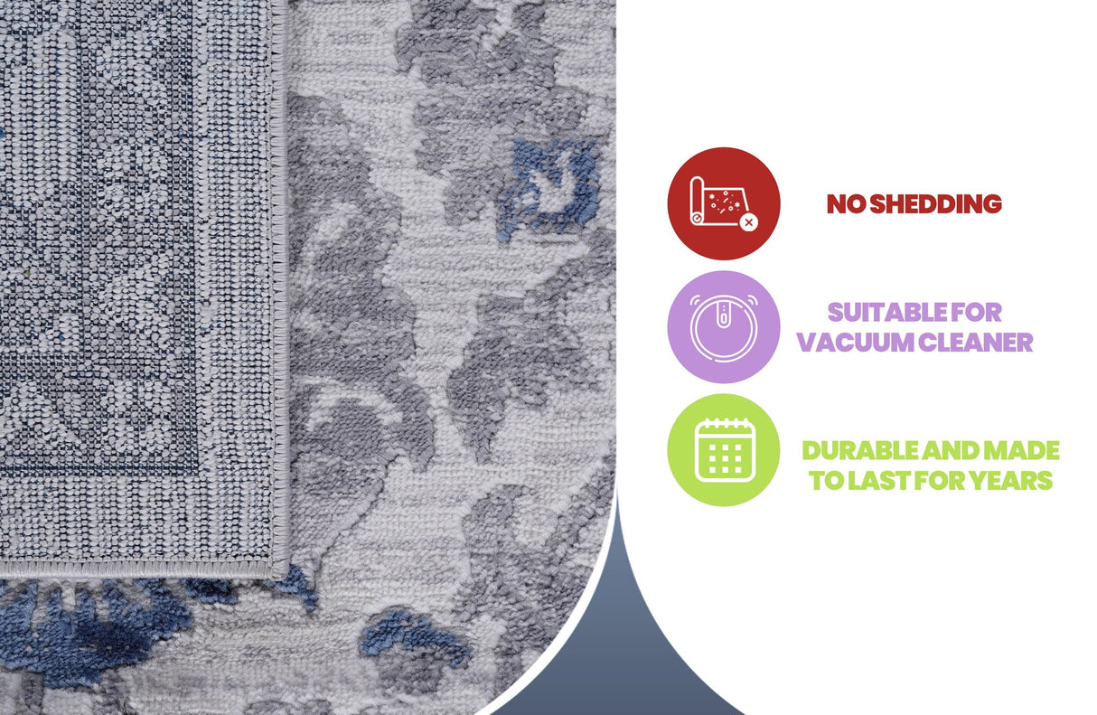 Marfi - 8' X 10' Oriental Area Rug - Blue / Silver