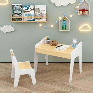 Table Set With 1 Chair, Children Study Table For Ages 2 - 8 - White