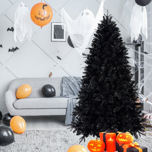 6-Foot Pre-Lit Black Christmas Tree with 350 LED Lights - Black