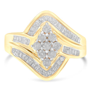 10K Yellow Gold Diamond Bypass Cluster Ring (1 Cttw, I-J Color, I2-I3 Clarity) - Size 7