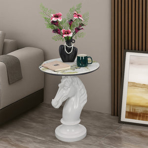 Horse Head Accent Table Animal Statue End Tables Livingroom, White