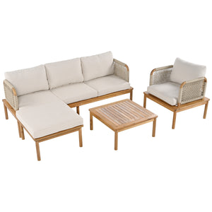Outdoor 4-piece Acacia Wood and Rope Patio Sofa Set