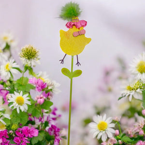 15 Inch Metal & Wood Spring Stake - Yellow Chick