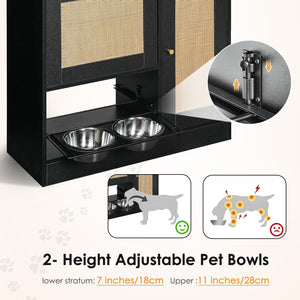 Feeding Station with 2 Lockers and Elevated Bowls Black