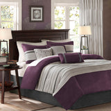 7 Pc Pieced Faux Suede Comforter Set Purple Cal King