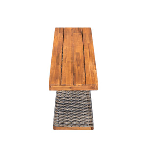 Outdoor 6 Pieces Acacia Wood Dining Set with Cushion and Handwoven Rattan Legs