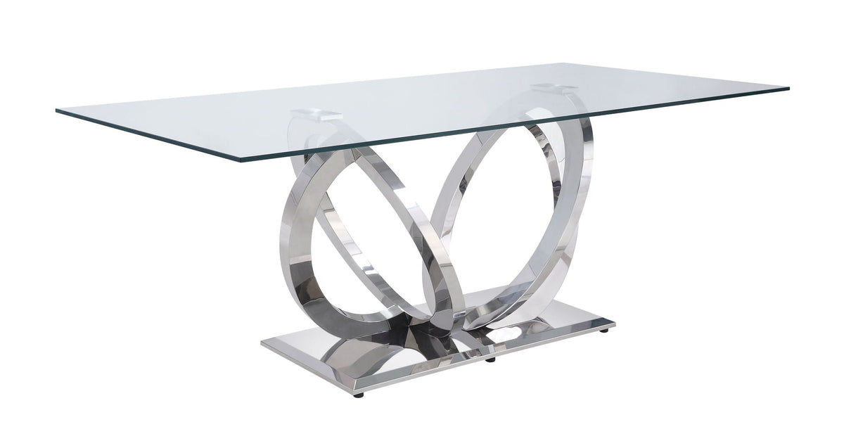 Finley Clear Glass Top Mirrored Dining Table - Silver
