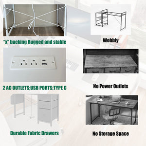 Office Desk With Power Outlet, 3 Drawers And Side Pocket For Office - White