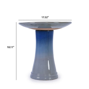 Blue Gray Ceramic Birdbath with Weather-Resistant Finish - Blue Gray