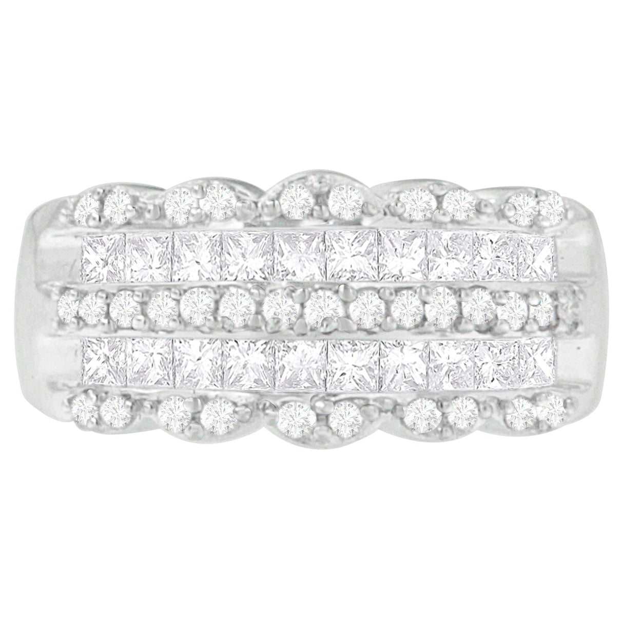 14K White Gold 1 1/7ct. TDW Round and Princess-Cut Diamond Ring(H-I, SI2-I1)