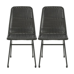 Outdoor Dining Chairs (Set of 2) with Rattan Backrest and Cushions